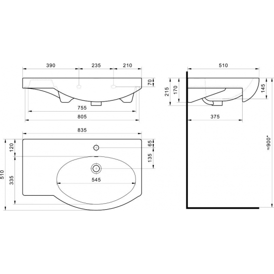 Тумба с раковиной STYLE LINE Жасмин 82 с корзиной, раковина Коралл 82 левая