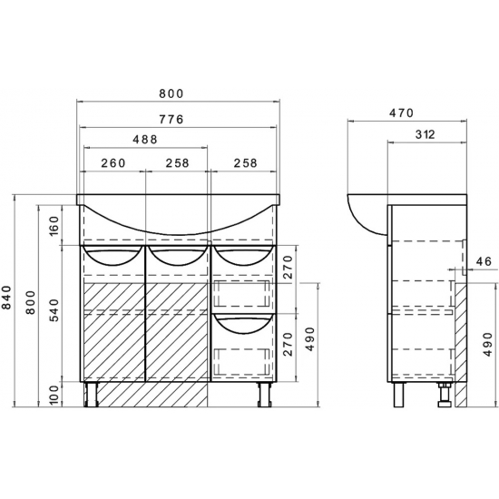 Тумба с раковиной VIGO Callao 80 2 дверцы, 2 ящика