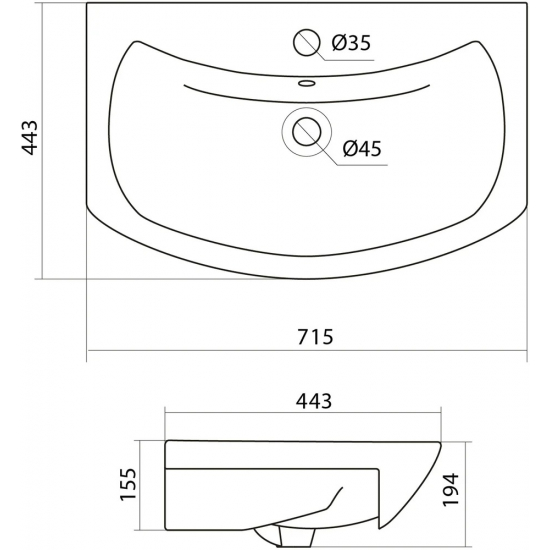 Тумба с раковиной VIGO Diana 70 подвесная, 2 ящика