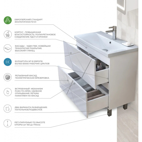 Тумба с раковиной VIGO Geometry 50 белая