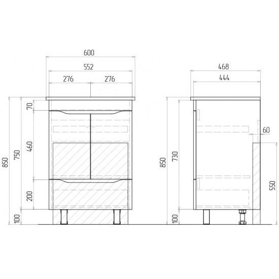Тумба с раковиной VIGO Grani 60 напольная, 2 дверцы, 1 ящик, белая