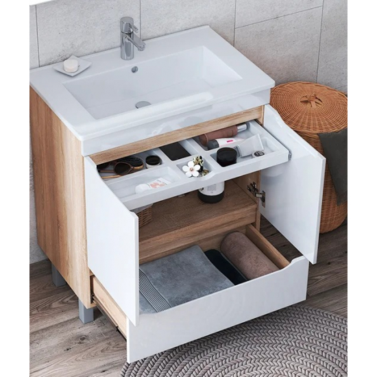 Тумба с раковиной VIGO Grani 60 напольная, 2 дверцы, 1 ящик, дуб сонома