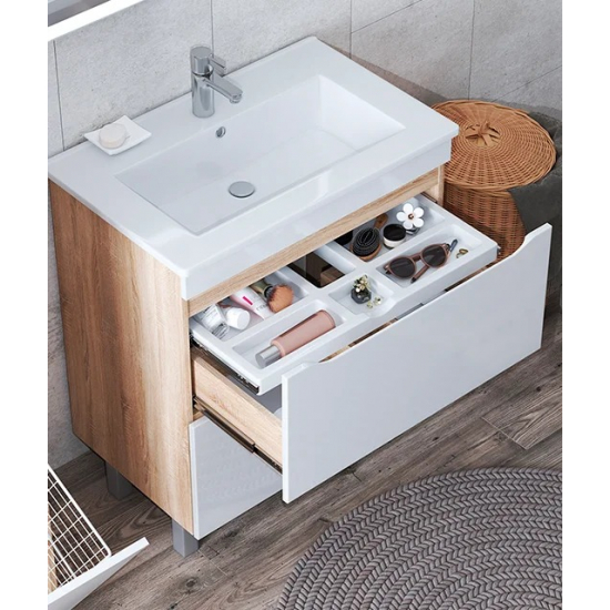 Тумба с раковиной VIGO Grani 60 напольная, 2 ящика, дуб сонома