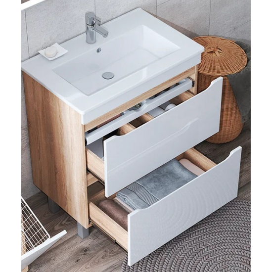 Тумба с раковиной VIGO Grani 60 напольная, 2 ящика, дуб сонома