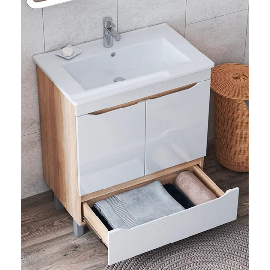 Тумба с раковиной VIGO Grani 75 напольная, 2 дверцы, 1 ящик, дуб сонома