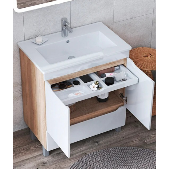 Тумба с раковиной VIGO Grani 75 напольная, 2 дверцы, 1 ящик, дуб сонома