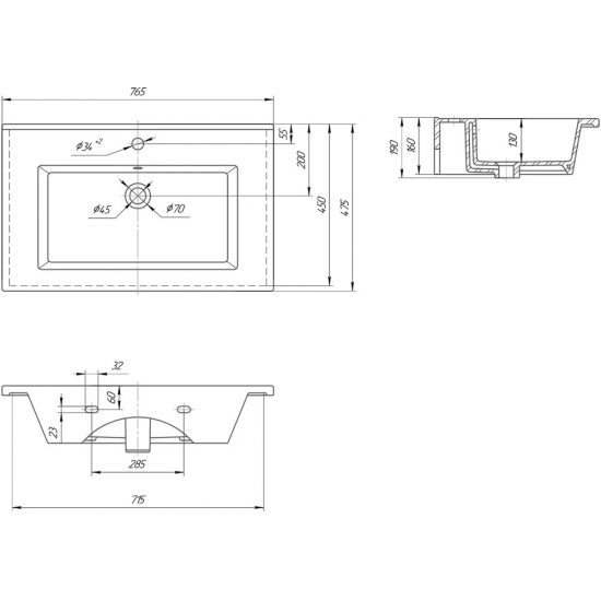 Тумба с раковиной VIGO Grani 75 напольная, 2 ящика, белая