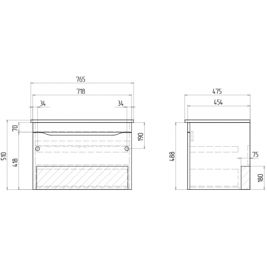Тумба с раковиной VIGO Grani 75 подвесная, 1 ящик, дуб сонома