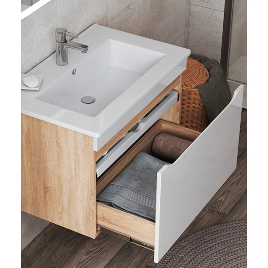 Тумба с раковиной VIGO Grani 75 подвесная, 1 ящик, дуб сонома