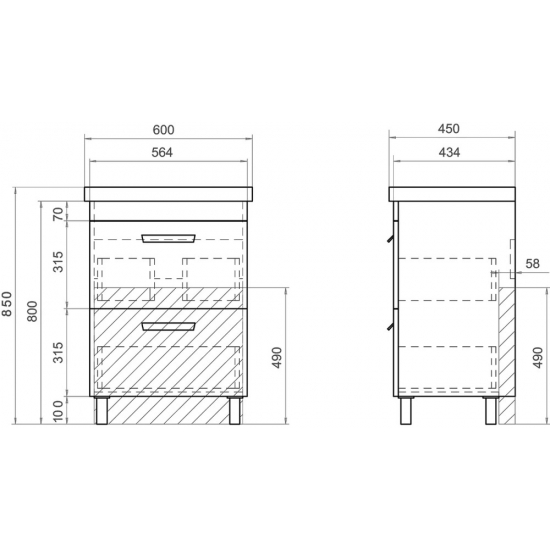 Тумба с раковиной VIGO Nova 60 2 ящика