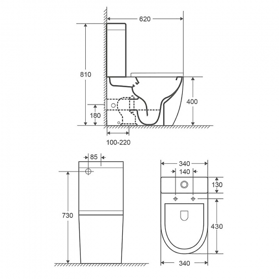 Унитаз компакт AZARIO Renda AZ-8693 с сиденьем микролифт, безободковый  