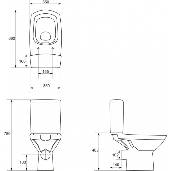 Унитаз компакт CERSANIT Carina Clean On 011 3/5 DPL EO slim с микролифтом, безоботковый