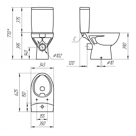 Унитаз компакт CERSANIT Parva Clean On 011 3/6 DPL EO с микролифтом