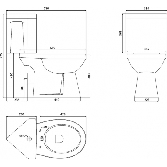 Унитаз компакт CREO CERAMIQUE Project PR1003C угловой, горизонтальный выпуск, с микролифтом