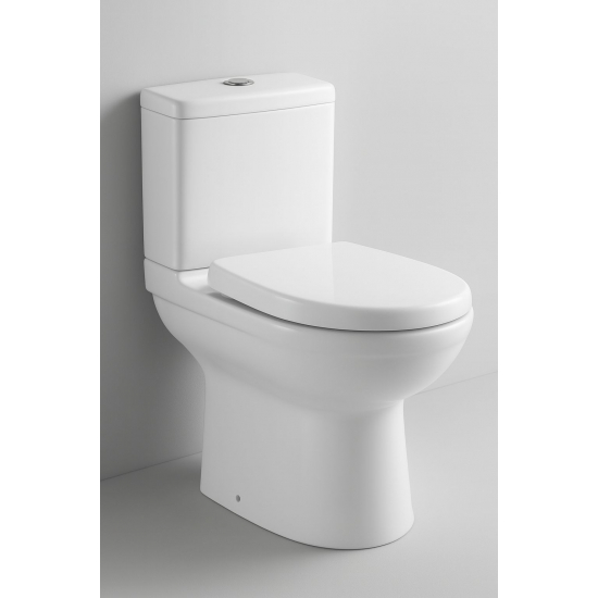 Унитаз компакт HOLLER Combo с 2-ух режимной арматурой, с сиденьем микролифт термопласт, белый