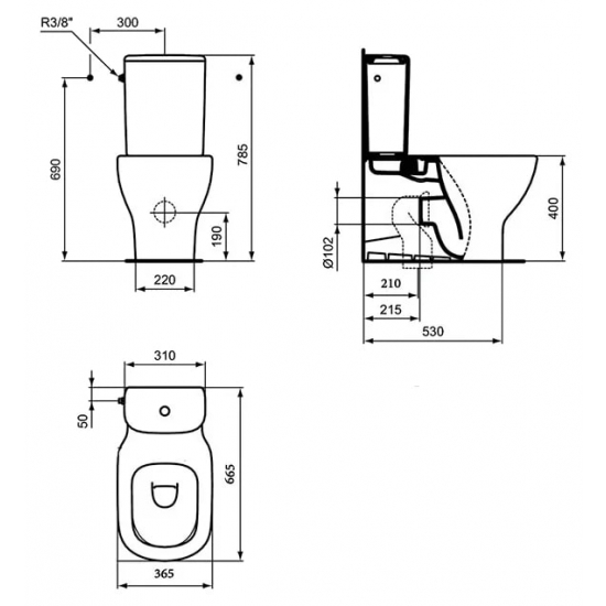 Унитаз компакт IDEAL STANDARD Tesi AquaBlade T008201 безободковый, с микролифтом 