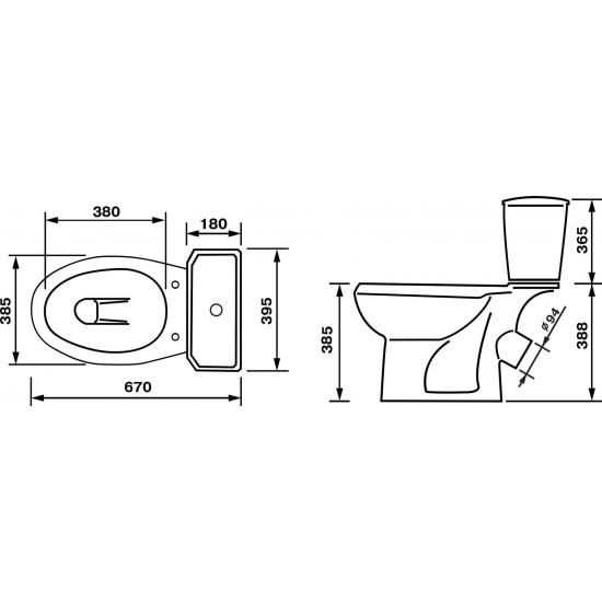 Унитаз компакт ОСКОЛЬСКАЯ КЕРАМИКА Элисса Стандарт, нижний подвод воды, косой выпуск, зеленый