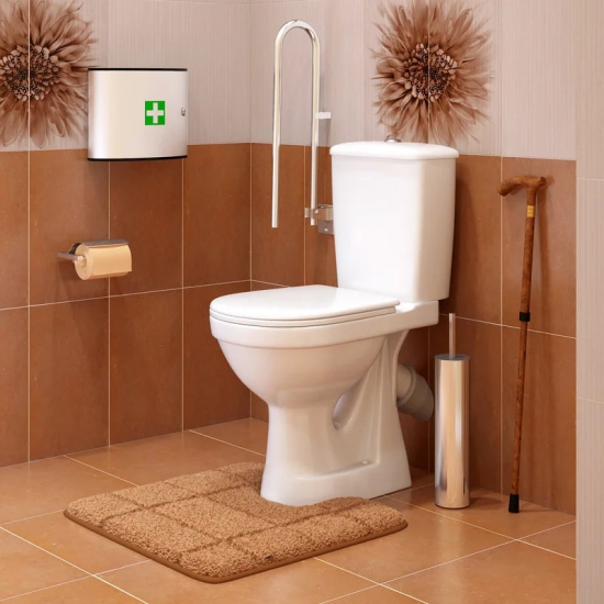 Унитаз компакт ОСКОЛЬСКАЯ КЕРАМИКА Персона Комфорт косой выпуск, с откидным нержавеющим поручнем