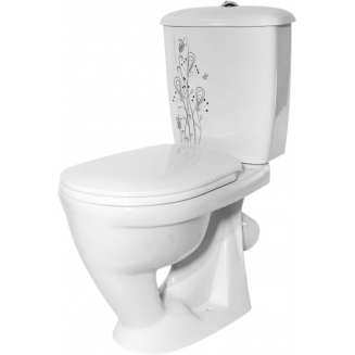 Унитаз компакт ОСКОЛЬСКАЯ КЕРАМИКА Радуга Стандарт косой выход, тарельчатый, декор цветы
