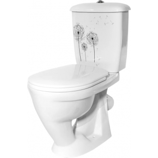 Унитаз компакт ОСКОЛЬСКАЯ КЕРАМИКА Радуга Стандарт косой выход, тарельчатый, декор одуванчик