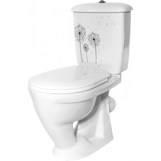 Унитаз компакт ОСКОЛЬСКАЯ КЕРАМИКА Радуга Стандарт косой выход, тарельчатый, декор одуванчик