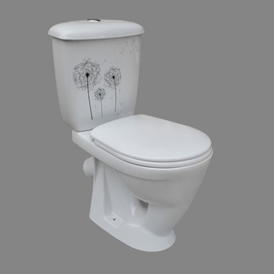 Унитаз компакт ОСКОЛЬСКАЯ КЕРАМИКА Радуга Стандарт косой выход, тарельчатый, декор одуванчик