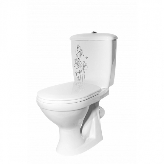 Унитаз компакт ОСКОЛЬСКАЯ КЕРАМИКА Суперкомпакт Стандарт косой выход, тарельчатый, декор цветы