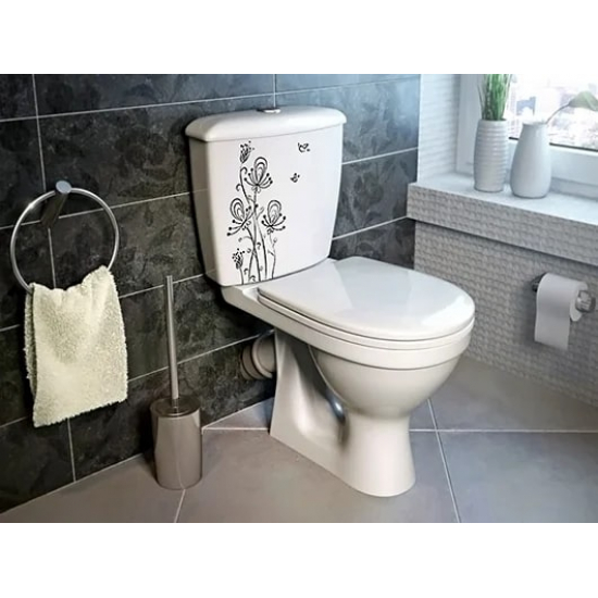 Унитаз компакт ОСКОЛЬСКАЯ КЕРАМИКА Суперкомпакт Стандарт косой выход, тарельчатый, декор цветы