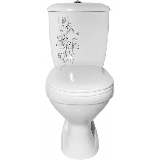Унитаз компакт ОСКОЛЬСКАЯ КЕРАМИКА Суперкомпакт Стандарт косой выход, тарельчатый, декор цветы