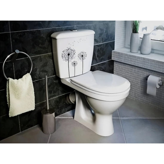 Унитаз компакт ОСКОЛЬСКАЯ КЕРАМИКА Суперкомпакт Стандарт косой выход, тарельчатый, декор одуванчик