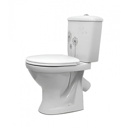 Унитаз компакт ОСКОЛЬСКАЯ КЕРАМИКА Суперкомпакт Стандарт косой выход, тарельчатый, декор одуванчик