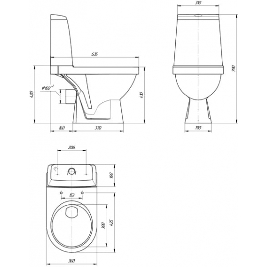 Унитаз компакт ROSA Браво горизонтальный выход, белый