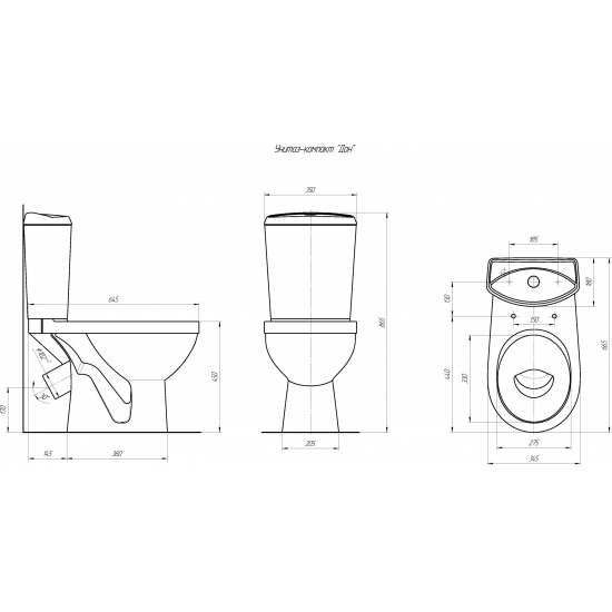 Унитаз компакт ROSA Дон косой выход, черный кракелюр