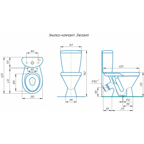 Унитаз компакт ROSA Элегант косой выход, белый