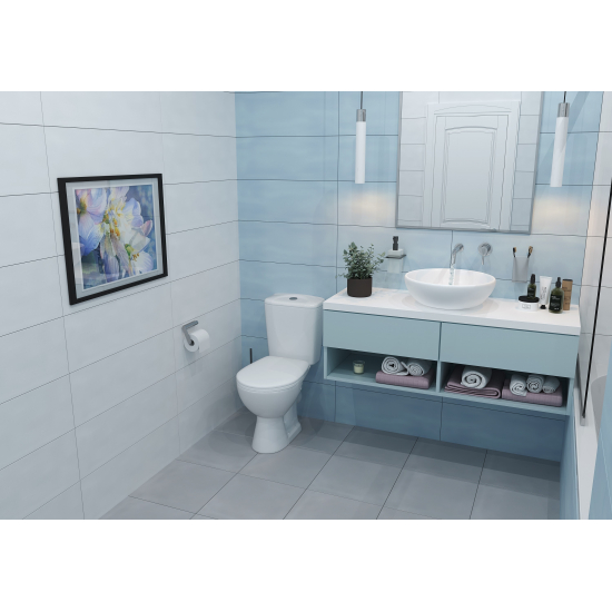 Унитаз компакт ROSA Нео с сиденьем микролифт, арматура OLI, косой выход, белый