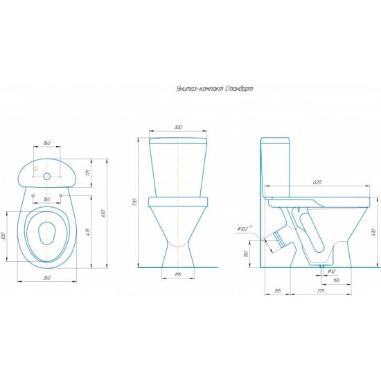 Унитаз компакт ROSA Стандарт косой выход, белый