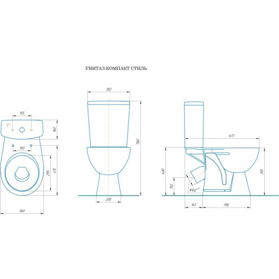 Унитаз компакт ROSA Стиль с сиденьем микролифт, косой выход, былый