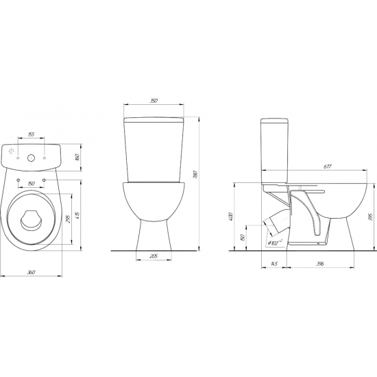 Унитаз компакт ROSA Уют косой выход, белый