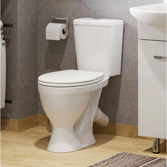 Унитаз компакт SANITA Формат стандарт с сиденьем полипропилен, косой выход, белый