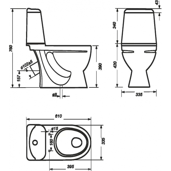 Унитаз компакт SANITA Идеал Комфорт с сиденьем микролифт дюропласт, косой выход, белый