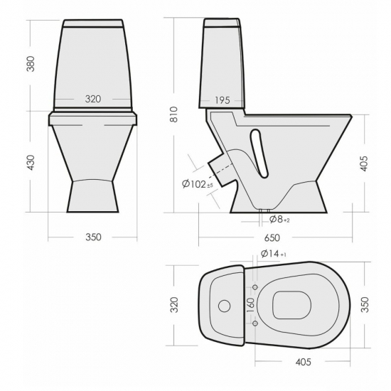 Унитаз компакт SANITA Кама Стандарт с сиденьем полипропилен, косой выход, белый