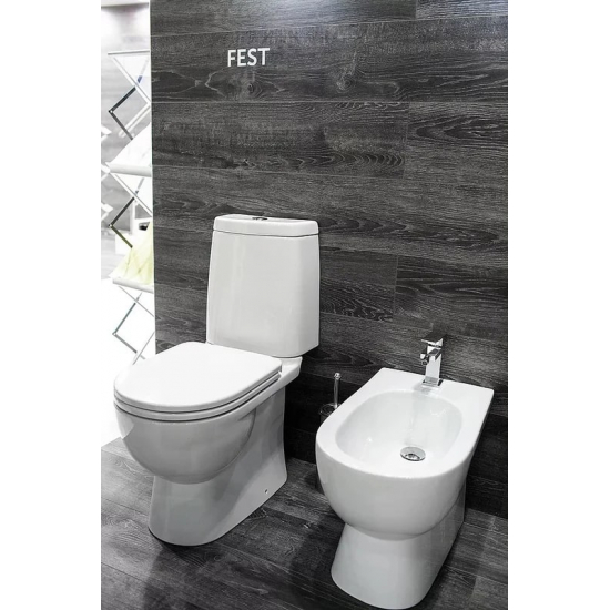 Унитаз компакт SANITA LUXE Fest Comfort с сиденьем микролифт дюропласт, горизонтальный выход, белый