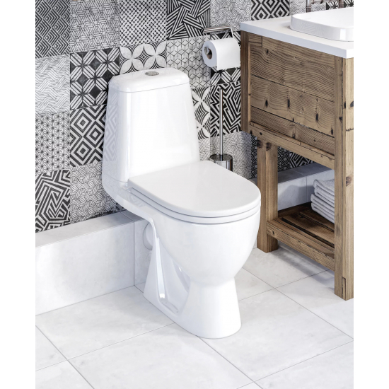 Унитаз компакт SANITA LUXE Max Comfort с сиденьем микролифт дюропласт, косой выход, белый