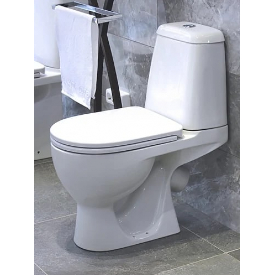 Унитаз компакт SANITA LUXE Max Comfort с сиденьем микролифт дюропласт, косой выход, белый