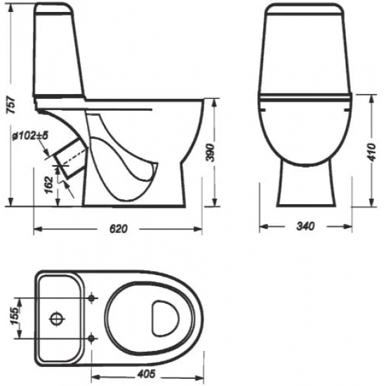 Унитаз компакт SANITA LUXE Max Comfort с сиденьем микролифт дюропласт, косой выход, белый