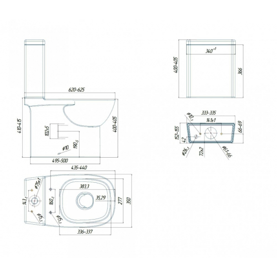Унитаз компакт SANITA LUXE Quadro с Биде с сиденьем микролифт дюропласт, универсальный выход, белый