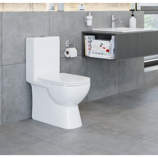 Унитаз компакт SANITA LUXE Quadro Slim с сиденьем микролифт дюропласт, универсальный выход, белый