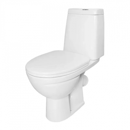 Унитаз компакт SANITA Марс безободковый, с сиденьем микролифт дюропласт, косой выход, белый