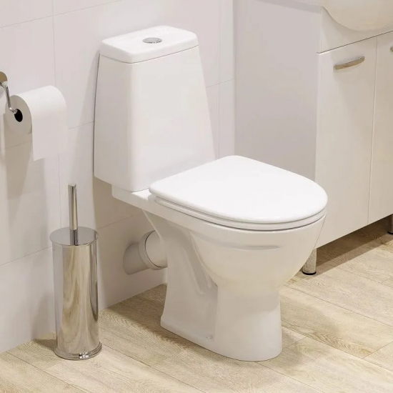 Унитаз компакт SANITA Марс безободковый, с сиденьем микролифт дюропласт, косой выход, белый