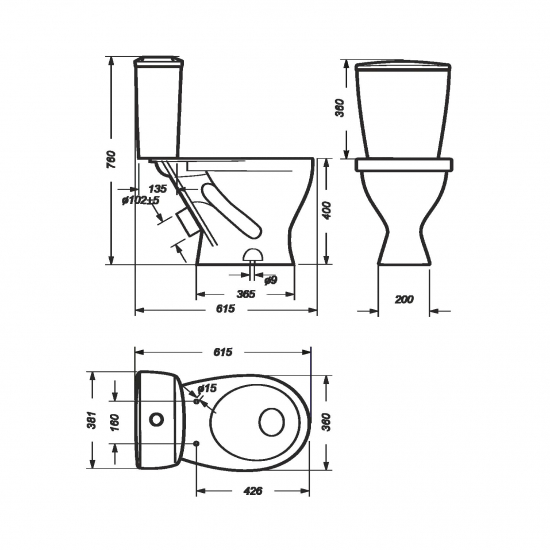 Унитаз компакт SANITA Рондо Стандарт с сиденьем полипропилен, косой выход, белый